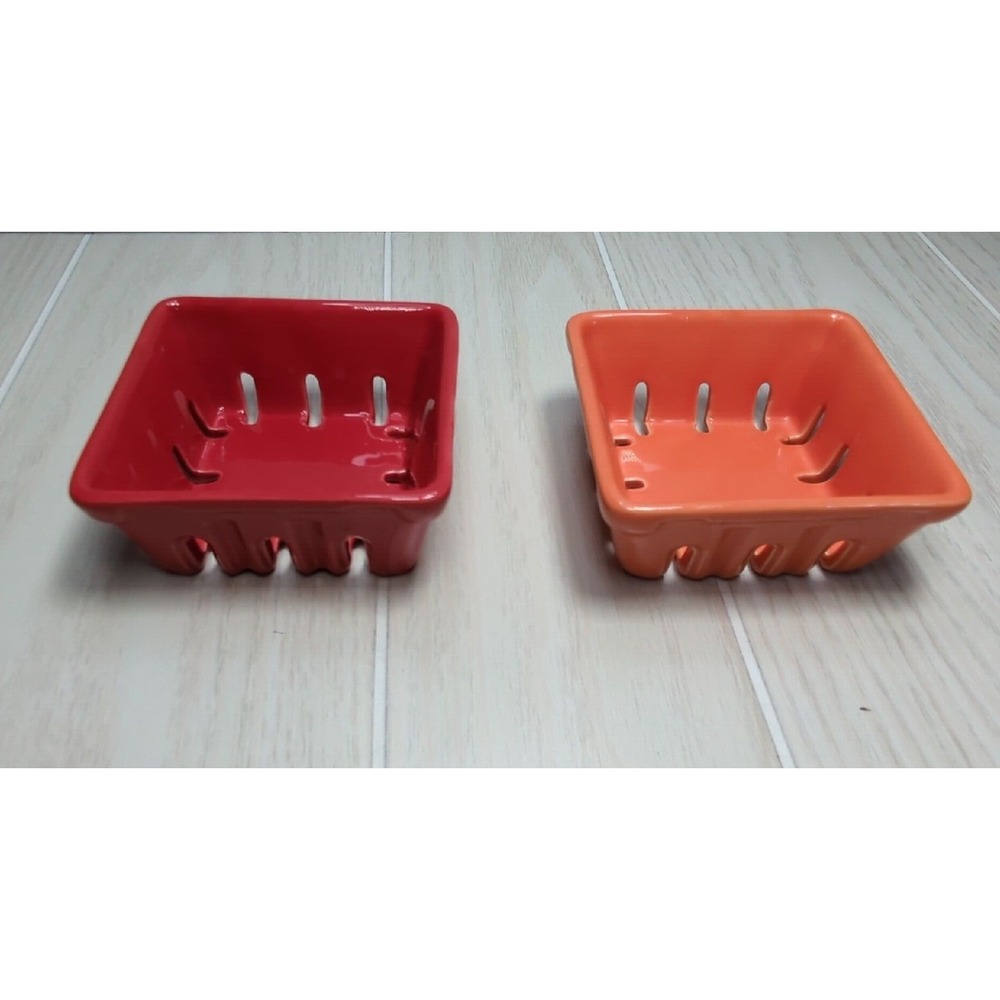 Coldwater Creek Ceramic 4" square berry baskets red orange